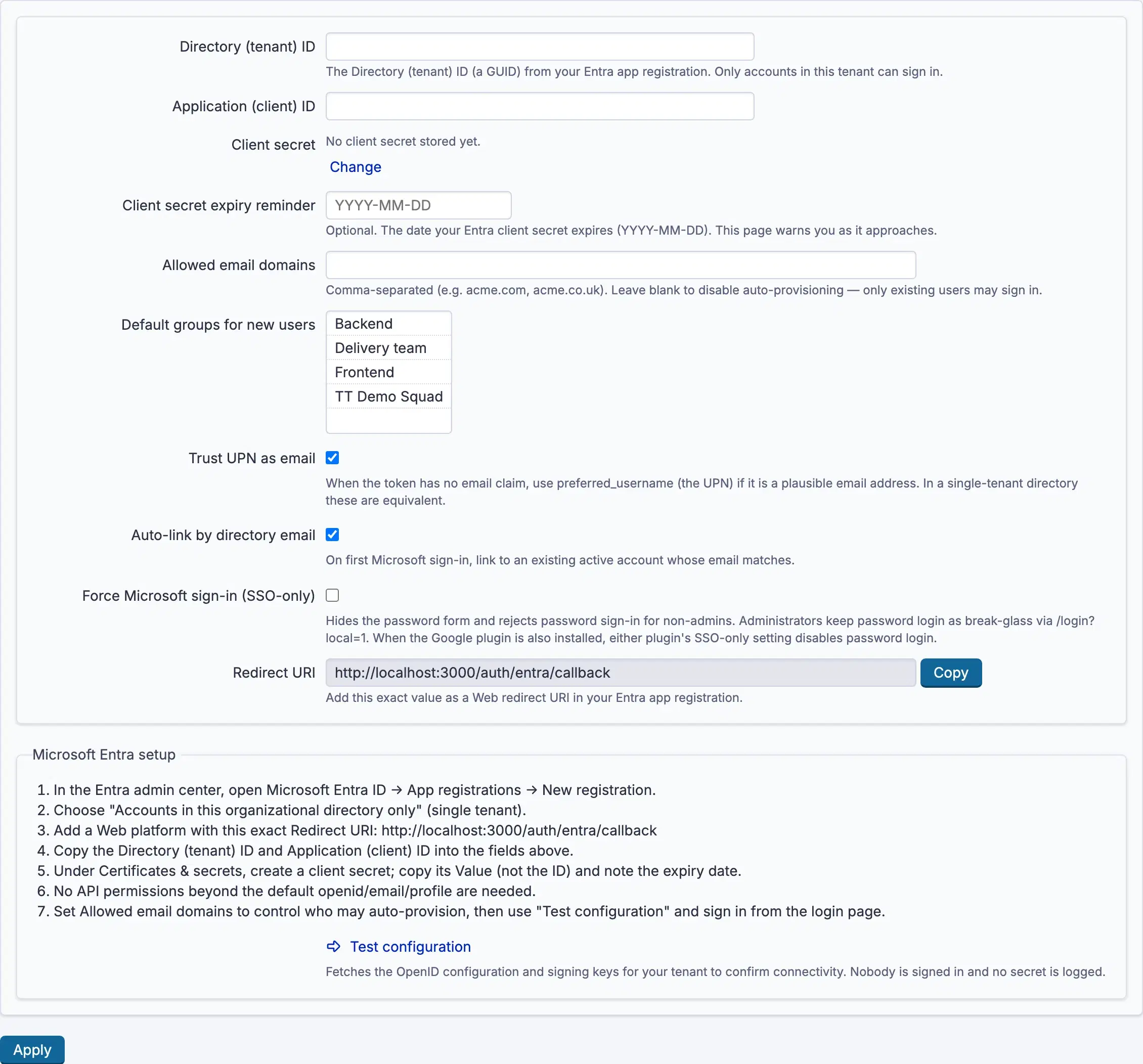 Directory, credentials and the sign-in mode