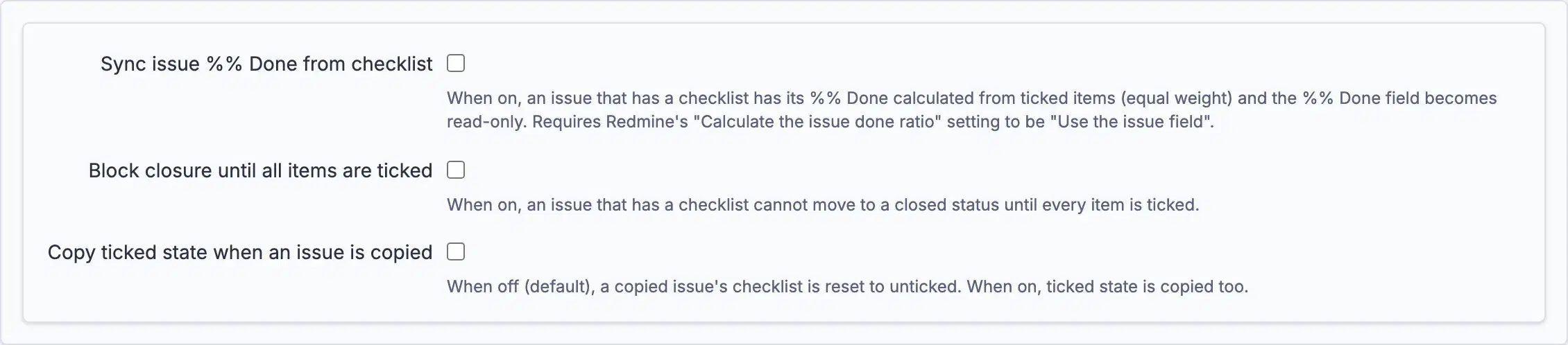 The workspace-wide checklist settings