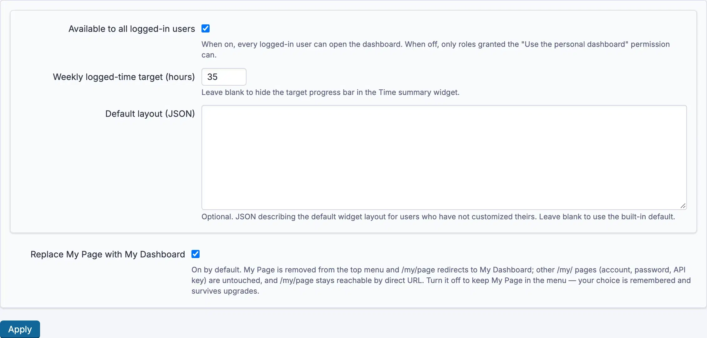 Availability, target and default layout